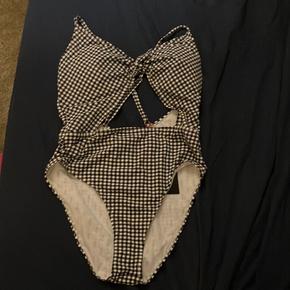 Juicy couture black label gingham one piece cut out high waisted swimsuit XL